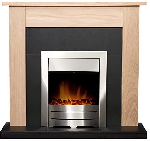 Adam Southwold Fireplace in Oak & Black with Colorado Electric Fire in Brushed Steel, 43 Inch