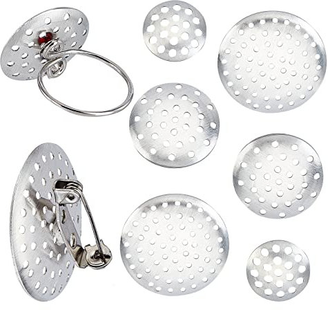 SUNNYCLUE 1 Box 180 Stück 3 Größen Brosche Sieb Zubehör 12 mm 18 mm 28 mm Silber Brosche Verschlüsse Pin Disk Basis Scheibe Blank Verdicken Cabochon Tabletts Für DIY Schmuck Basteln Dekoration Zubehör
