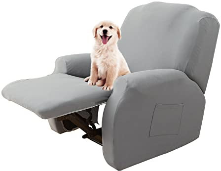 Lydevo Stretchhusse für Relaxsessel Stretch Sesselbezug Relaxsessel Sesselschoner für Relaxsessel 4-Teilig Set mit Seitentasche rutschfest Waschbar Recliner Cover,Hellgrau