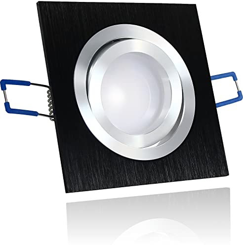 LEDFULL® Premium LED Einbaustrahler Flach 230V Dimmbar Modul 5W Spot Warmweiß/Schwarz gebürstet Deckenstrahler schwenkbar / GU10 Strahler Ersatz
