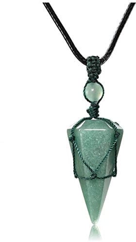 CrystalTears Green Aventurine Healing Crystal Necklace Wire Wrapped Quartz Crystals Stone Point Gemstone Pendant Necklace Natural Reiki Spiritual Jewelry for Men Women
