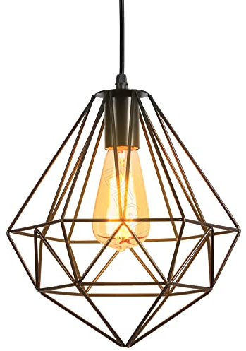 iDEGU Retro Hängelampe Vintage Lampe im Industrie Design Käfigform Lampenschirm aus Metall E27 Pendelleuchte Schwarz Hängeleuchte für Esszimmer Küche Schlafzimmer Wohnzimmer Esszimmer (25cm)