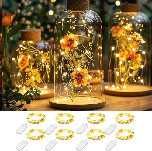 HELESIN Fairy Lights Battery Operated, 8 Packs 2m 20LED Fairy String Lights with 10 Spare Batteries, Copper Wire Fairy Lights for Bottles, Jars, DIY, LED String Lights for Family, Gift Decoration