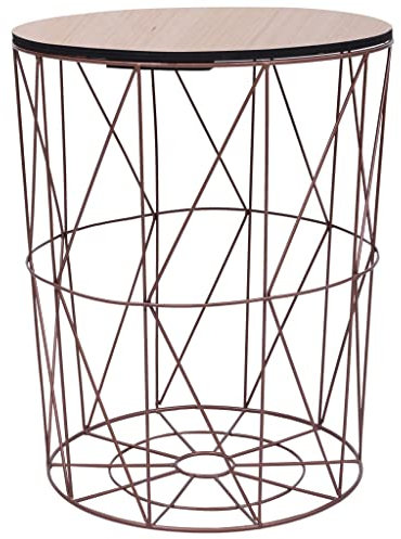 Metall Korb Ø 47 cm Beistelltisch Metallkorb Rund & Modern Couchtisch Kaffeetisch Wohnzimmertisch aus MDF & Metall, Satztisch für Wohnzimmer Schlafzimmer, Kupfer