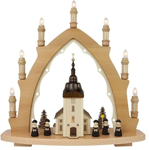 3D Lichterspitze Leuchterbogen Schwibbogen Lichterbogen 7-flammig (Dorfkirche hell)