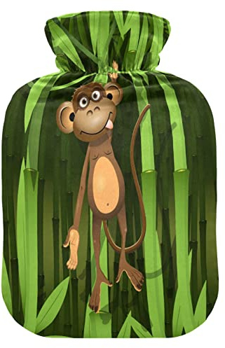Animal Monkey Tree Hot Water Bottle with Cover, 1 L Transparent Hot Water Bag Hot Cold Compress, Great for Cramps Back Shoulder Pain Relief, Kids Men Women Hand Foot Warmer