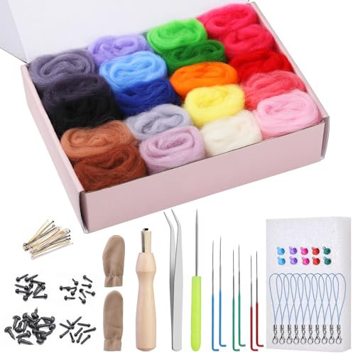 KAMAIKA Nadelfilz-Set, 20 Farben Filzwolle Set mit Filzwolle Werkzeug, Nadelfilz Starter Kit mit Filznadeln Grundwerkzeugen für Nassfilzen und Trockenfilzen DIY Filz Tier Handwerk