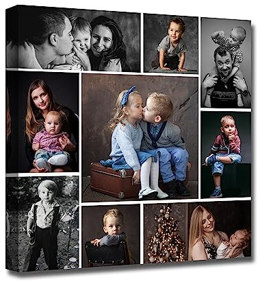 LZIMU Benutzerdefinierte Fotocollage Laden Sie Ihre Fotos hoch individueller Leinwand Kunstdruck mit Ihren Fotos personalisierte Fotos für die Wand (Bild-9,45x45cm)