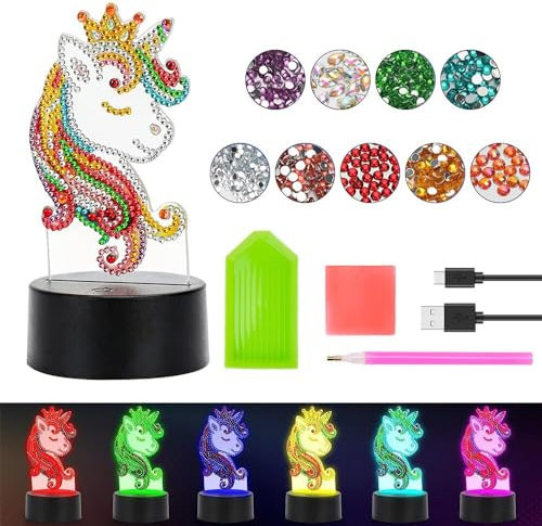 Geschenke für Mädchen 5 6 7 8 9 10 Jahre, Bastelset Einhorn Diamond Painting Nachtlicht für Kinder Mädchen, Basteln Malen Nach Zahlen Geburtstagsgeschenk Weihnachtsgeschenke für Mädchen 6-12 Jahre