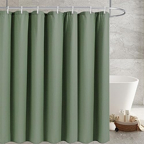 Lifup Waffel Duschvorhang mit Duschvorhangringe, Wasserdicht Anti-schimmel Duschvorhänge, Beschwerter Saum, Stoff Textil Badewannenvorhang für Badezimmer, Badewanne Grün 150 x 180 cm