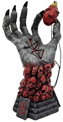 Berserker Statue Hand Gottes Figur mit Behelit Ei des Königs Halskette – Hand des verrückten Sensenmann Schädel Rune Skulptur – Berserker Comics Liebhaber Geschenk Halloween Dekoration Home Ornament