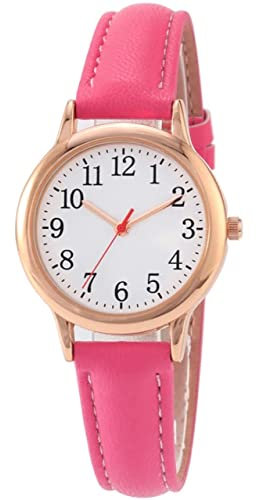 ALCENTIS - Montre Femmes Bracelet en Cuir, Mouvement Japonais, Chiffres Analogique Arabe faciles à Lire, (Bracelet Rose)