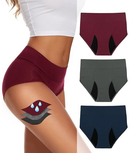 KEECOW Periodenunterschwäsche Starke Blutung 50ml Hohe Taille Periodenslip Atmungsaktiv Menstruationsunterwäsche Damen 3er Pack(DE/NL/SE/PL, Alphanumerisch, XL, Regular, Regular, Mehrfarbig 01)