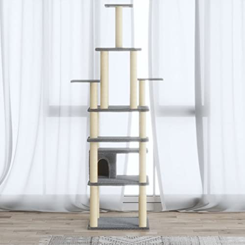 Kratzbaum mit Sisal-Kratzsäule, CIADAZ Katzenkratzbaum, Kletterwand, Kratzbäume Für Katzen, Kratzstamm, Kratzbaum Deckenspanner,n Hellgrau 183 cm - at