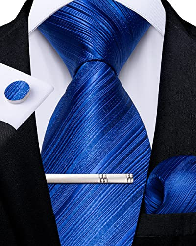 DiBanGu Blau Krawatte für Herren formellen Seiden Königsblau Krawatte und Einstecktuch Manschettenknöpfe Hochzeit Party Krawattenklammer Set