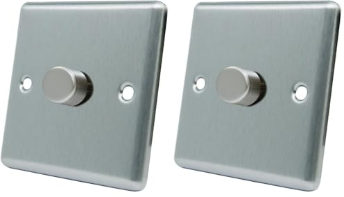 AET CSC1GDIM40 Satin Chrome Classical 400W-10 Amp Single 1 Gang 2 Way 400W Light Dimmer Switch, 400 W, 240 V, 1 Count (Pack of 2)