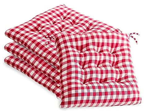 Generisch Esszimmerstuhlauflage, Set mit 4 Stuhlkissen, rot-weiß Karierte Kissen, Stuhlauflagen mit Bändern, rutschfeste Küchen-Esszimmerstuhlauflage für Esszimmer-Küchenstühle