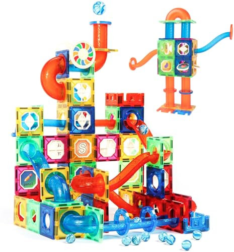 Magblock 122 PCS Magnetic Building Blocks Marble Run Toy for Kid, Magnetic Tiles STEM Construction Gift Toys for Boys Girls Age 3 4 5 6 7 Years Old
