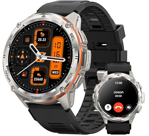 KOSPET TANK T3 Ultra Smart Watch for Men GPS, Extra-large Battery, 50M Waterproof, Stainless Steel Body Rugged Smartwatch with Bluetooth Calling, 1.43 AMOLED Display, Pressure&Altitude&Compass Sliver