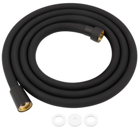 Fevone Tubo Doccia Flessibile 1.5 Metri (59 pollici) Nero opaco, Flessibile Tubo per doccia in PVC Universale G1/2 pollici Adatto a Tutti i Soffione Doccia Anti Torsione Anti-attorcigliamento
