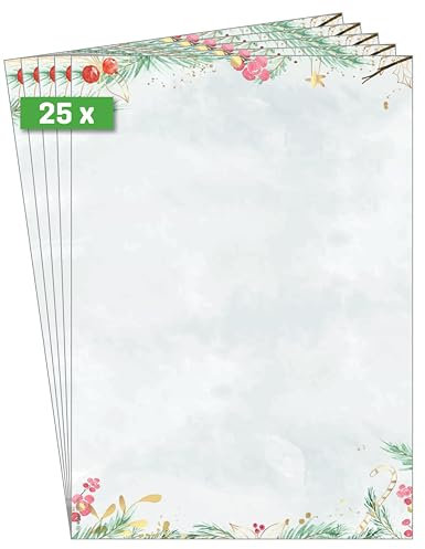 SIGEL DP608 Briefpapier Weihnachten Christmas Magic Watercolor, A4, 25 Blatt, Weihnachtsbriefpapier aus nachhaltigem Papier für Weihnachtspost, Angebote, Einladung, Menükarte