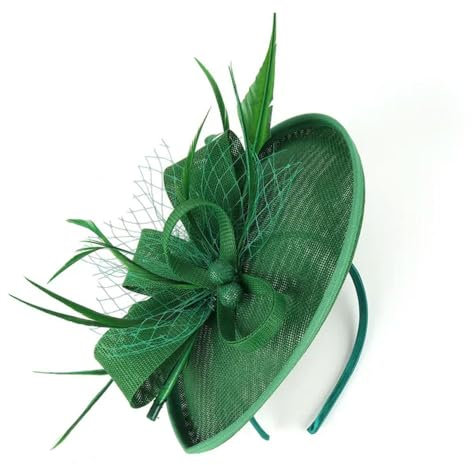 PJQUEKAIPJ Fascinator-Hut für Damen, Sinamay-Feder, Teeparty, Pillbox, Blume, Derby, grün, Size fits all
