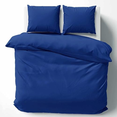 Cotton Castle Bettwäsche Bettgarnitur Bettbezug 100% Baumwolle 135x200 155x220 200x200 200x220, Farbe:Dunkelblau, Größe:200 x 200 cm