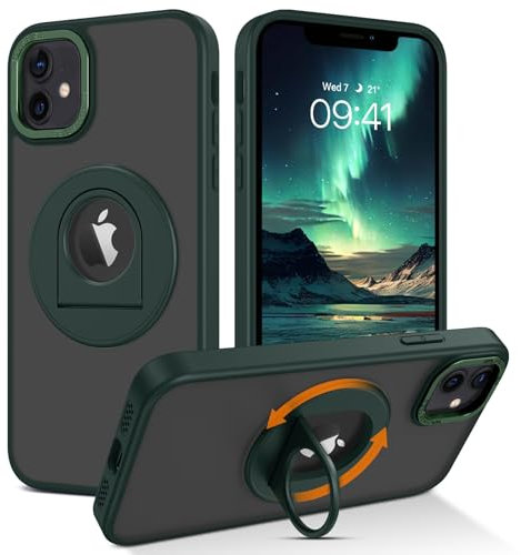 VENINGO for iPhone 12 Case, for iPhone 12 Pro Phone Case, Compatible with MagSafe 360° Rotatable Magnetic Kickstand Ring Holder Matte Translucent Back Shockproof TPU Bumper Protective Cover, Green