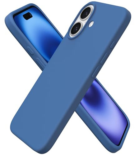 ORNARTO Cover per iPhone 16 6,1 Pollici, Custodia in Silicone Liquido per iPhone 16, Cover Morbida e Resistente con Fodera in Microfibra, Protezione Completa-Azzurro Fiordo