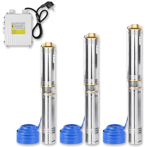 Froadp Ø92mm Edelstahl Tauchpumpe, Brunnenpumpen Fördermenge bis 4000L/h, Sandverträglich Tiefbrunnenpumpe Förderhöhe bis 81m mit Anschlusskabels und Steuerbox, Wasserpumpe für Garten Teiche (1100W)
