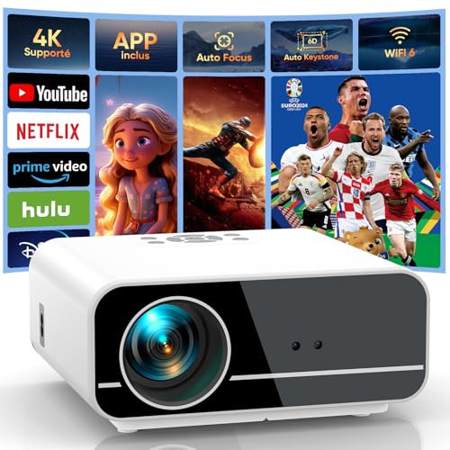 Beamer【Android TV/Autofokus】 Auto-6D Trapezkorrektur Beamer 4K Unterstützt, WiFi6 Bluetooth Beamer Native 1080P Full HD, 18000L Smart Beamer Heimkino 50% Zoom, Handy Projektor mit Tasche