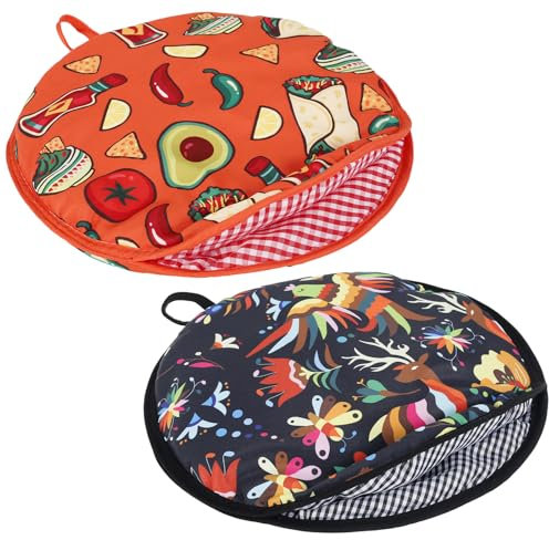 12 Inch Tortilla Warmer Pouch, 30cm Microwavable Cloth Fabric Insulated Bag Holder Server to Keep Taco Warm for an Hour with Handle for Pizza Bread (Orange)