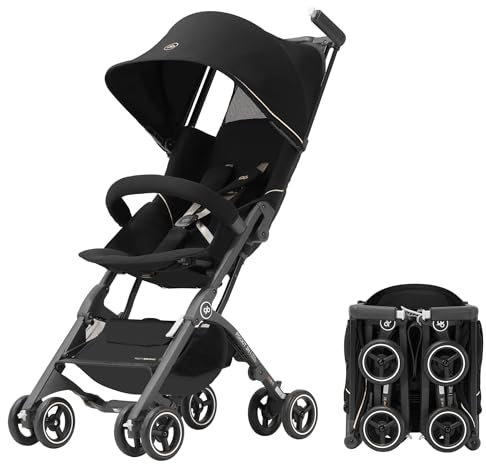 gb Pockit+ All-Terrain, Ultrakompakter, leichter Reisebuggy für Babys und Kleinkinder, Handgepäck-tauglich für Flugreisen, Farbe: Schwarz/Gold