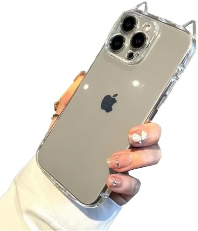 Mamarmot Cat Ears Phone Case Compatible with iPhone 15 Case 6.1, Cute 3D Kitty Ears Soft Transparent Case Slim Animals Protective Clear Back Cover for Girls Women(for iPhone 15)
