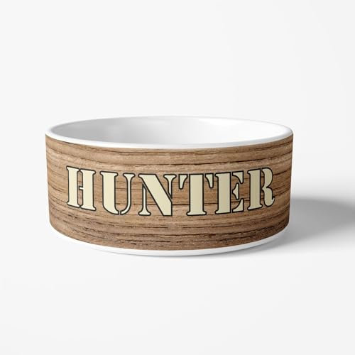 DECOHO - Gamelle pour Chien en céramique Personnalisable | Motif Wood - Blanc