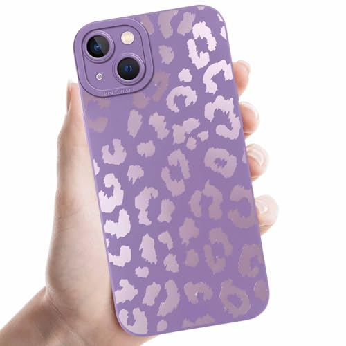 Coalbooliy Custodia Per iPhone 15 Plus 6,7'', Cellulare Viola Silicone Morbido Cover per telefono Aesthetic Modello Leopardato Disegni Protezione Fotocamera Antiurto Protettiva Case, 07