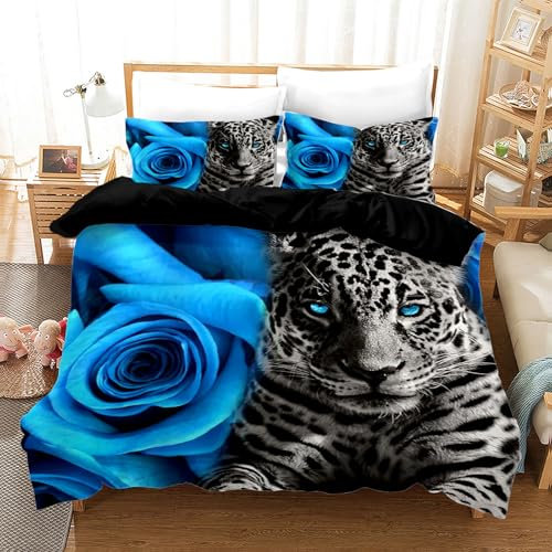 BNREDA Leopard Bettwäsche 135x200,3D Leopardmotiv Mikrofaser Bettbezug,Weich Komfort Tiermotiv Bettwäsche Sets 3teilig,Für Erwachsene, Jugendliche und Kinder (Leopard-A, 135x200cm)