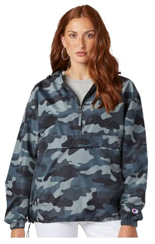 Champion CO200 Veste à capuche pliable avec fermeture éclair 1/4 pour homme, pull léger coupe-vent et imperméable avec capuche réglable (taille US, alpha, taille S, régulier, camouflage béton),