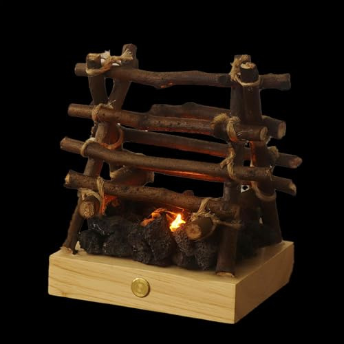 Xvilmaun Fire Lamp - Faux Fire Bonfire Lamp 3 Modes Adjustable - LED Fake Fire Pit Firewood Lamp, Small Electric Faux Fireplace Logs Night Lights for Christmas