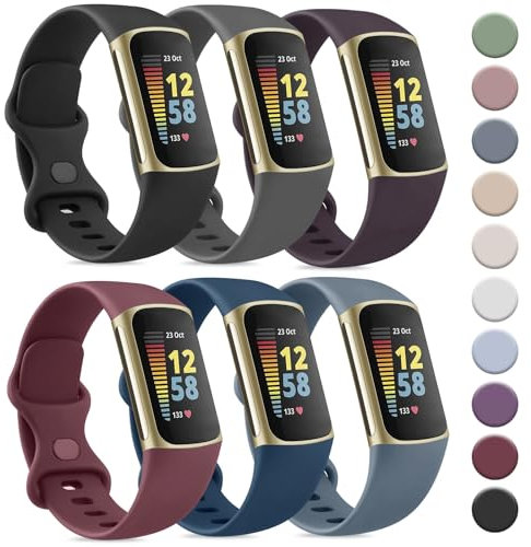 Tobfit Ersatzarmband für Fitbit Charge 6/5, Unisex, aus Silikon, 6 Stück, S