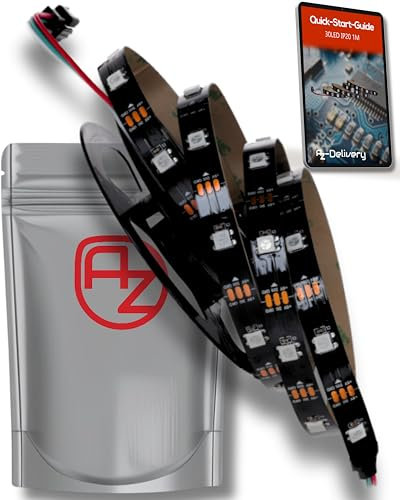 AZDelivery 1M WS2812B 30 LEDs/m 30 Pixels/m LED Lichtleiste Strip RGB adressierbarer LED Streifen mit 5050 SMD LEDs IP20 Schwarz nicht Wasserdicht