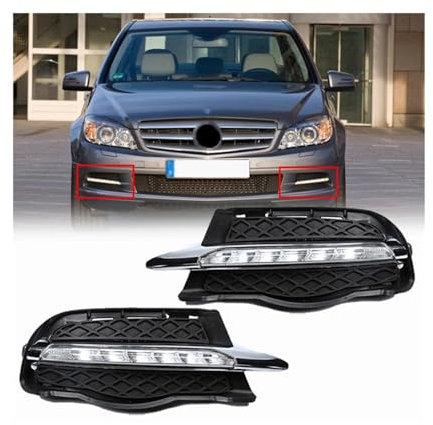 Auto-LED-Tagfahrlicht DRL Nebelscheinwerferabdeckung Kompatibel for Benz C-Klasse W204 2008 2009 2010 Weißes Nebellicht(L side)