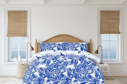 Sleepdown Reversible Hawaiian Tropic Duvet cover set -100% Polyester Microfibre, Super Soft, Blue Colour Duvet Cover and 2 Pillowcase – 3 Pcs Bedding Set (King, 230 x 220 cm)