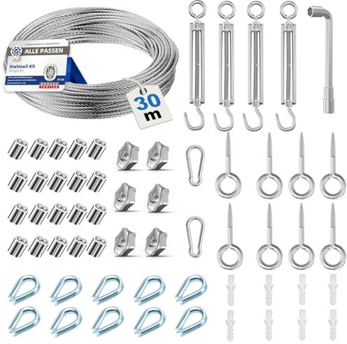 Angooni 58 pcs Stahlseil Kit, 30 m Edelstahl Drahtseil 3 mm