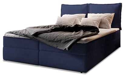 Masseno Boxspringbett LENTE 160x200 cm Komplett-Set mit Matratze und Topper, Polsterbett mit Zwei Bettkästen -Blau, Lincoln 77