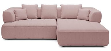 DomoHome Avangarde Ecksofa Moderne Eckcouch mit Verstellbarer Sitztiefe Wasserabweisendem Aragon-Stoffbezug und Hochwertiger Polsterung Rechts-Layout 182x285x86cm Puderrosa