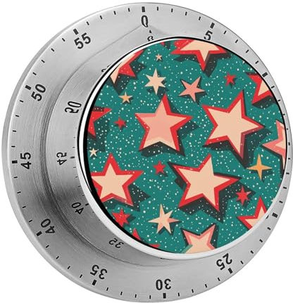 Atomic Stars Retro Muster Druck Küchentimer Chef Kochen Timer Uhr mit lautem Alarm Mechanischer Schreibtisch-Timer Magnetischer Countdown Countup Timer Edelstahl Countdown Timer