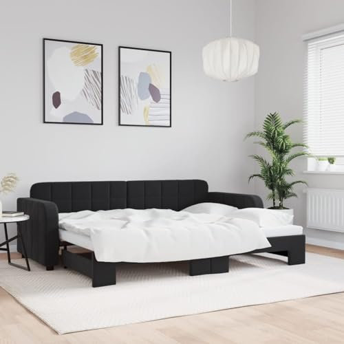 Juroupi Tagesbett Ausziehbar Bett Ausziehbar Daybed Tagesbett Ausziehbar Sofabett Ausziehbares Bett Schwarz 80x200 cm Samt - 3196926