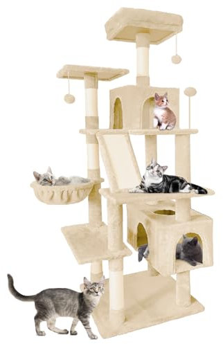 Pempet Multi-level Cat Tower with Condo and Sisal Scratching Post for Indoor 70” (Beige)