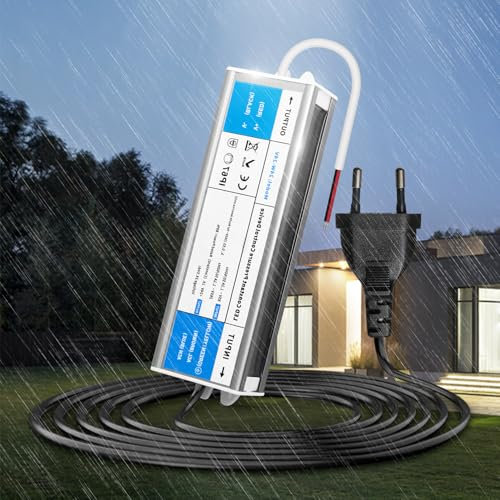 KSIBNW Transformador 220V a 24V 24W, Impermeable IP67 Fuente de Alimentación Exterior Ultra Fino LED Driver con Enchufe AC 220V a DC 24V 1A 24W Tensión Controlado Voltaje Constante Driver de Bajo